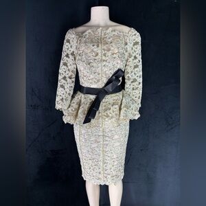 Elegant Lace Peplum Dress with Black Belt by Mandalay